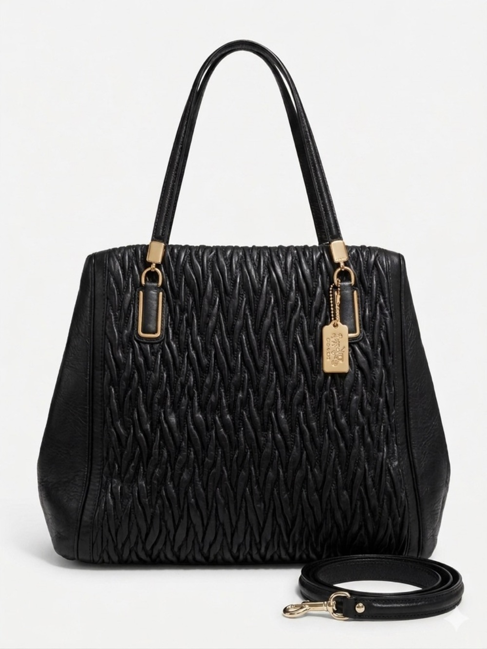 Coach Madison Large Madeline Satchel - Black Gathered Twist Leather RARE